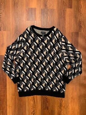 Shaquille O’Neal XLG Geometric Sweater Size 2XL Black Tan Big and Tall